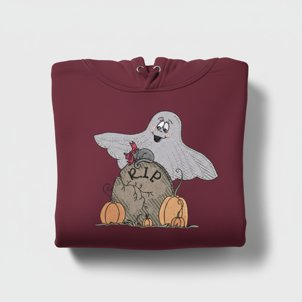 Ghost Pumpkin Machine Embroidered Sweatshirt – Hand Finished in Dubai | EmbroMania