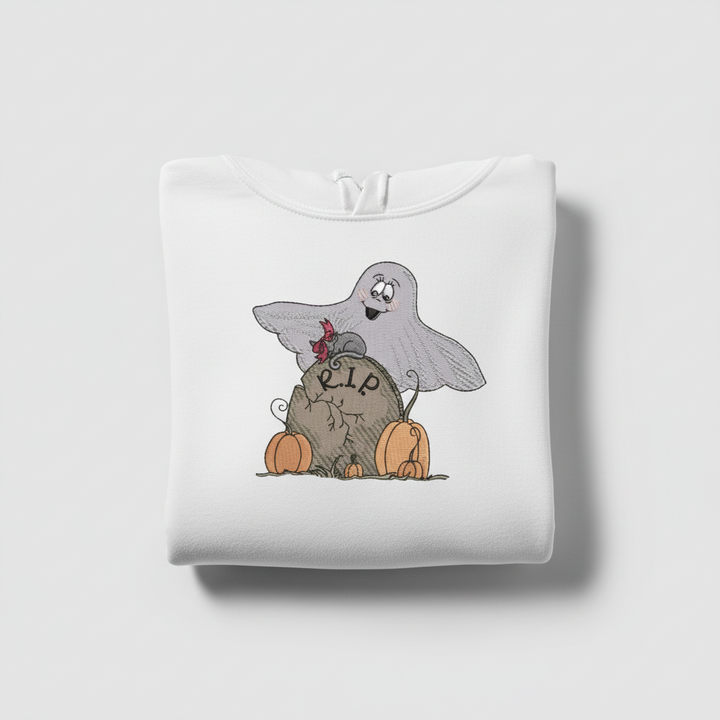 Ghost Pumpkin Machine Embroidered Sweatshirt – Hand Finished in Dubai | EmbroMania