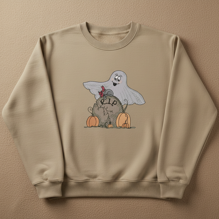Ghost Pumpkin Machine Embroidered Sweatshirt – Hand Finished in Dubai | EmbroMania