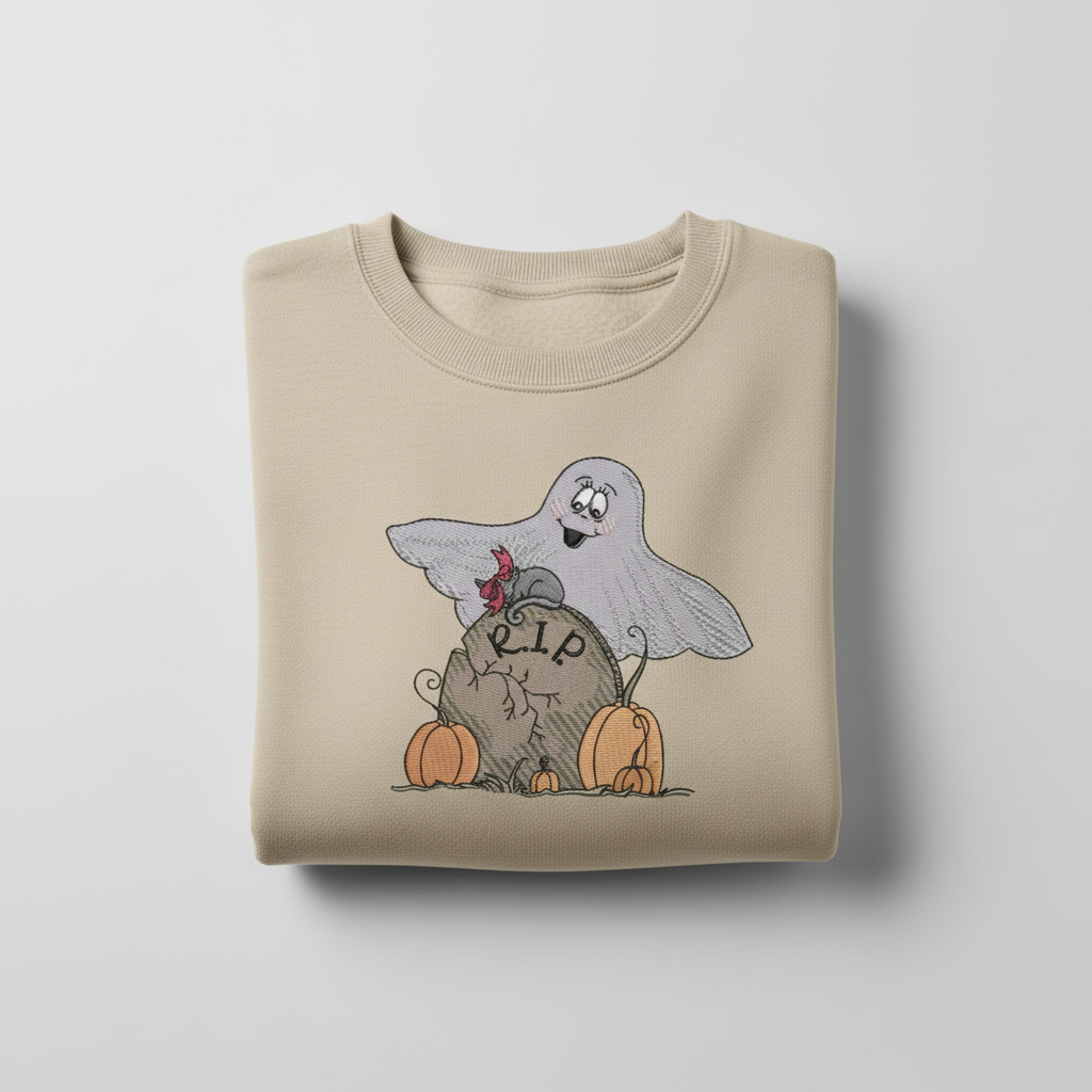 Ghost Pumpkin Machine Embroidered Sweatshirt – Hand Finished in Dubai | EmbroMania