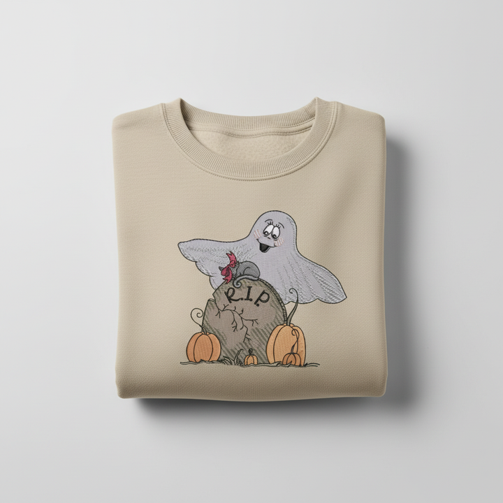 Ghost Pumpkin Machine Embroidered Sweatshirt – Hand Finished in Dubai | EmbroMania