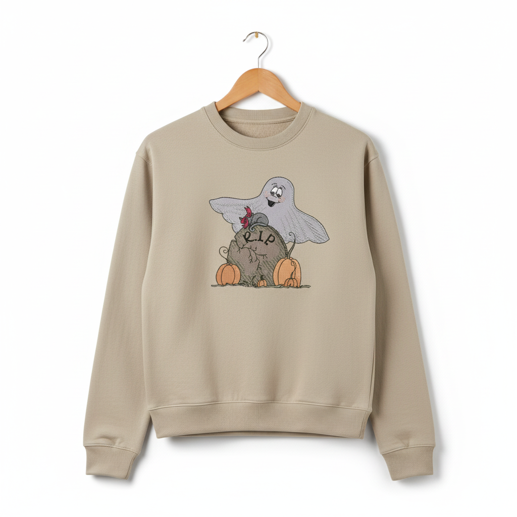 Ghost Pumpkin Machine Embroidered Sweatshirt – Hand Finished in Dubai | EmbroMania