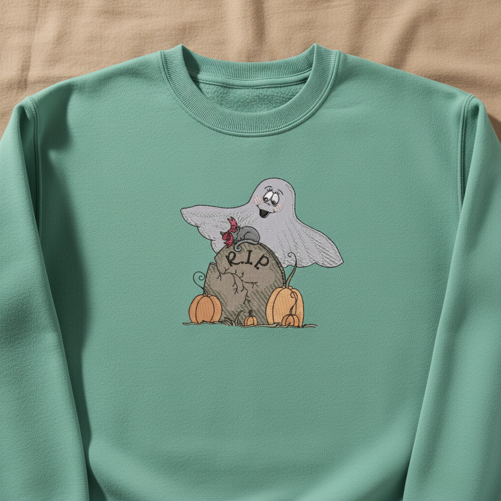 Ghost Pumpkin Machine Embroidered Sweatshirt – Hand Finished in Dubai | EmbroMania