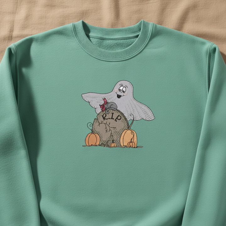 Ghost Pumpkin Machine Embroidered Sweatshirt – Hand Finished in Dubai | EmbroMania