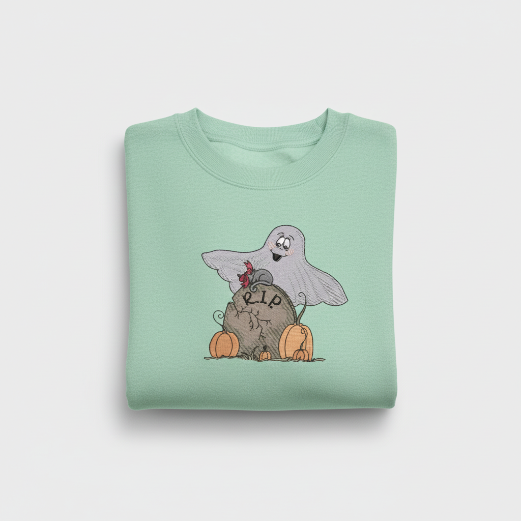 Ghost Pumpkin Machine Embroidered Sweatshirt – Hand Finished in Dubai | EmbroMania
