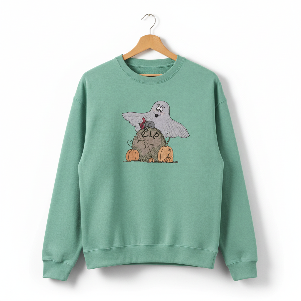 Ghost Pumpkin Machine Embroidered Sweatshirt – Hand Finished in Dubai | EmbroMania