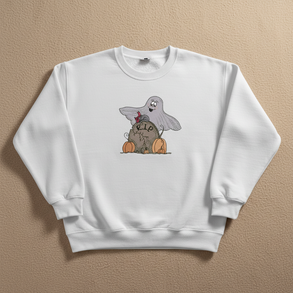 Ghost Pumpkin Machine Embroidered Sweatshirt – Hand Finished in Dubai | EmbroMania