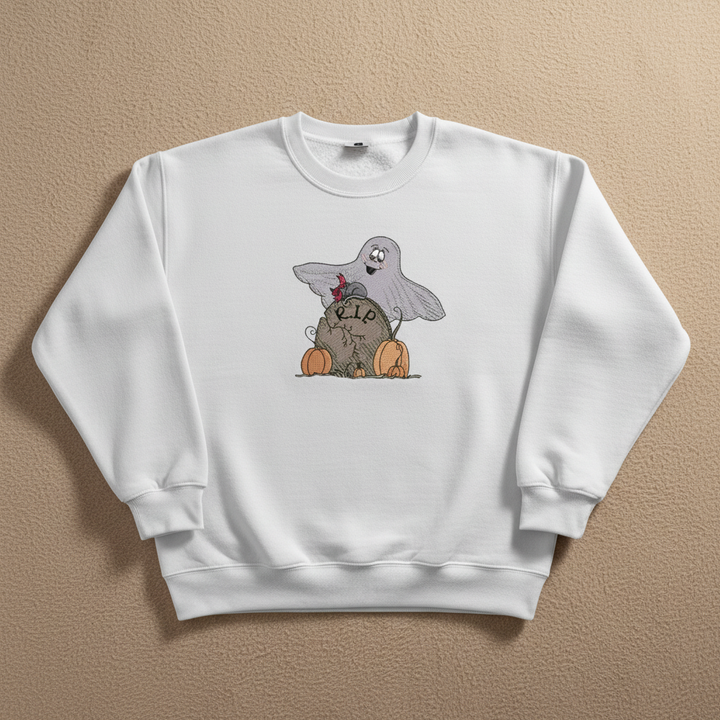 Ghost Pumpkin Machine Embroidered Sweatshirt – Hand Finished in Dubai | EmbroMania