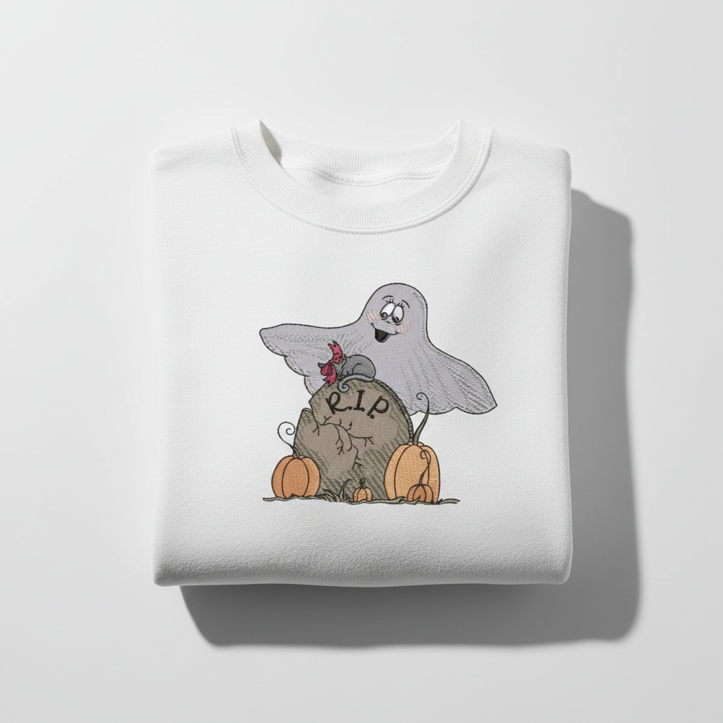 Ghost Pumpkin Machine Embroidered Sweatshirt – Hand Finished in Dubai | EmbroMania