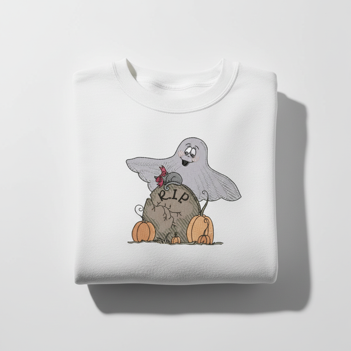 Ghost Pumpkin Machine Embroidered Sweatshirt – Hand Finished in Dubai | EmbroMania