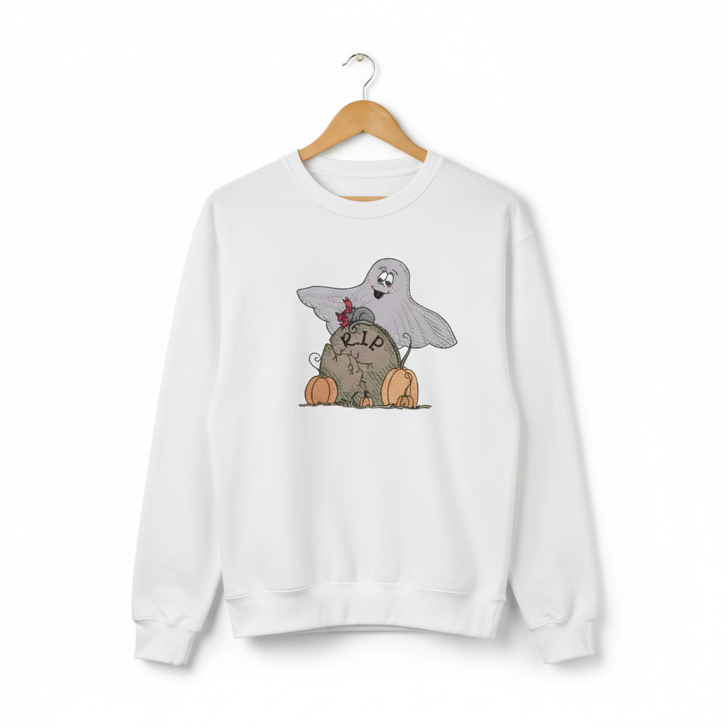 Ghost Pumpkin Machine Embroidered Sweatshirt – Hand Finished in Dubai | EmbroMania