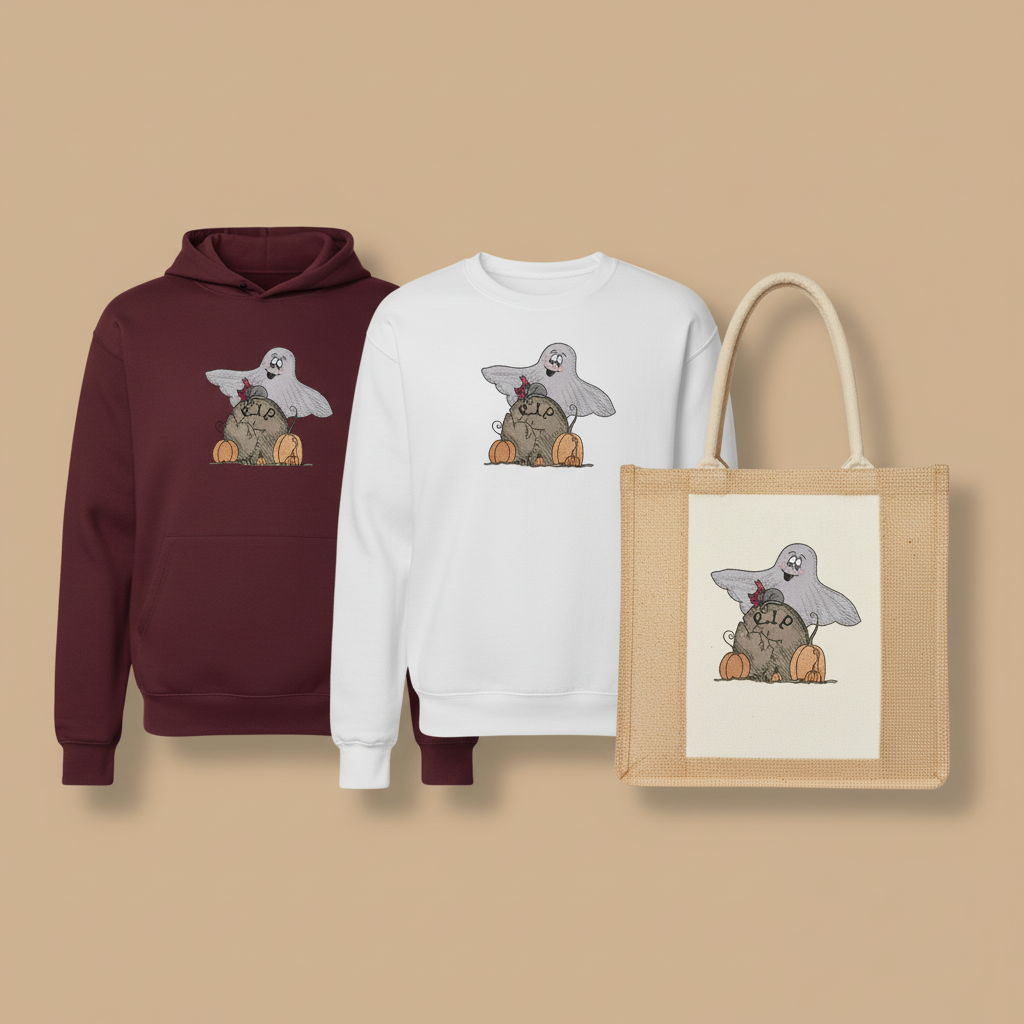 Ghost Pumpkin Machine Embroidered Sweatshirt – Hand Finished in Dubai | EmbroMania