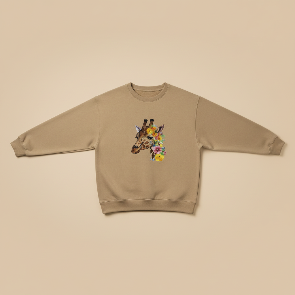 Floral Giraffe Machine Embroidered Sweatshirt – Hand Finished in Dubai | EmbroMania