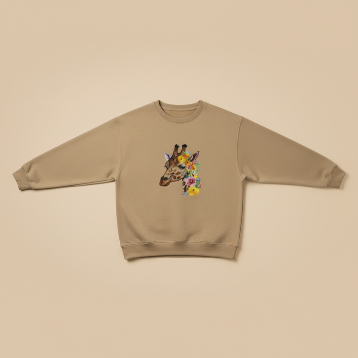 Floral Giraffe Machine Embroidered Sweatshirt – Hand Finished in Dubai | EmbroMania