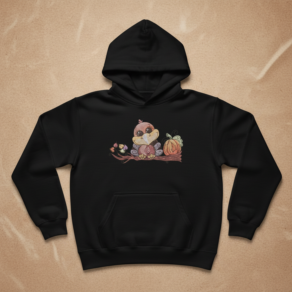 Turkey &amp; Pumpkin Machine Embroidered Sweatshirt – Hand Finished in Dubai | EmbroMania