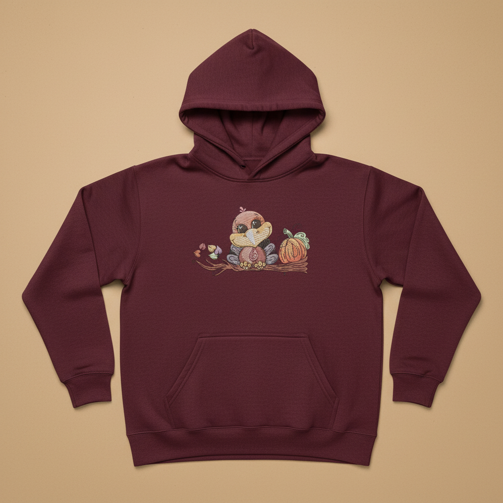 Turkey &amp; Pumpkin Machine Embroidered Sweatshirt – Hand Finished in Dubai | EmbroMania