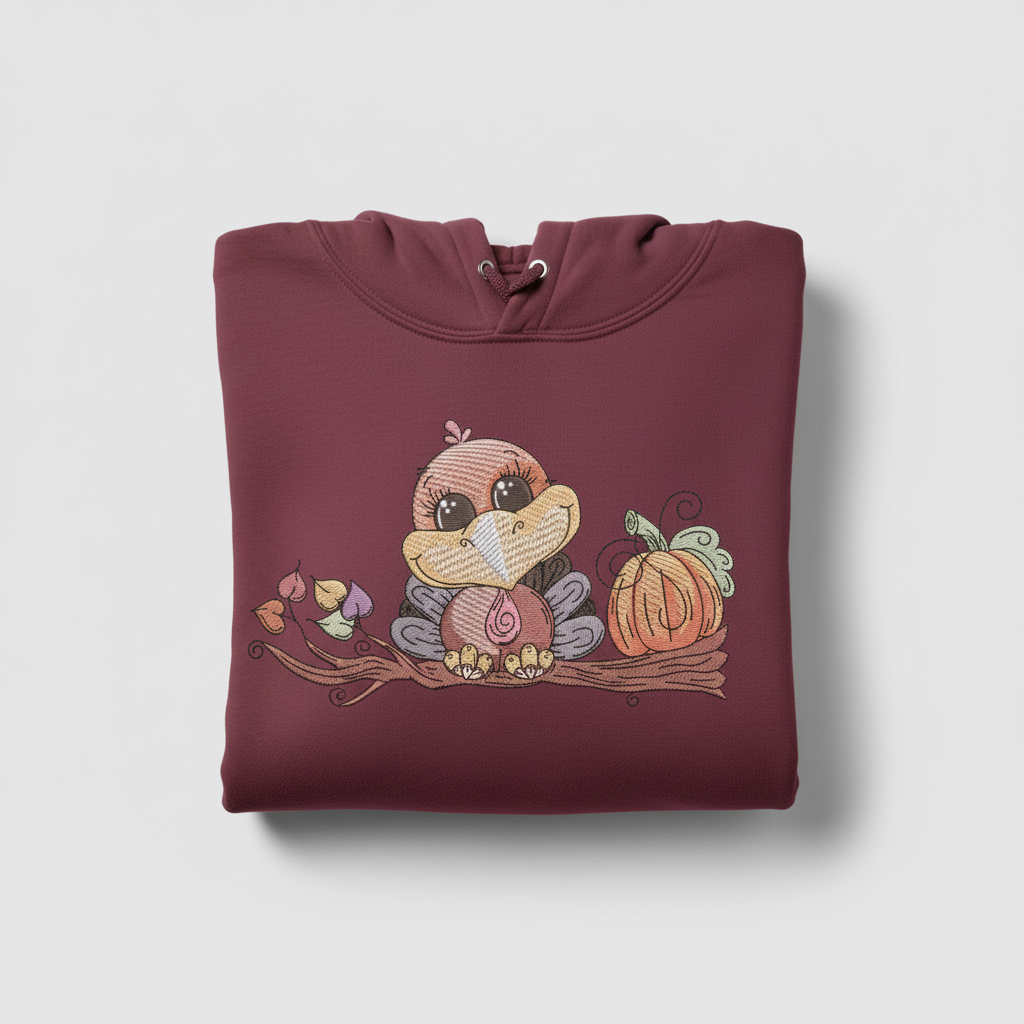 Turkey &amp; Pumpkin Machine Embroidered Sweatshirt – Hand Finished in Dubai | EmbroMania