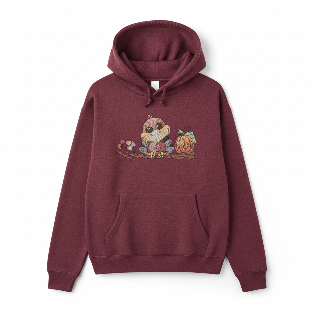 Turkey &amp; Pumpkin Machine Embroidered Sweatshirt – Hand Finished in Dubai | EmbroMania