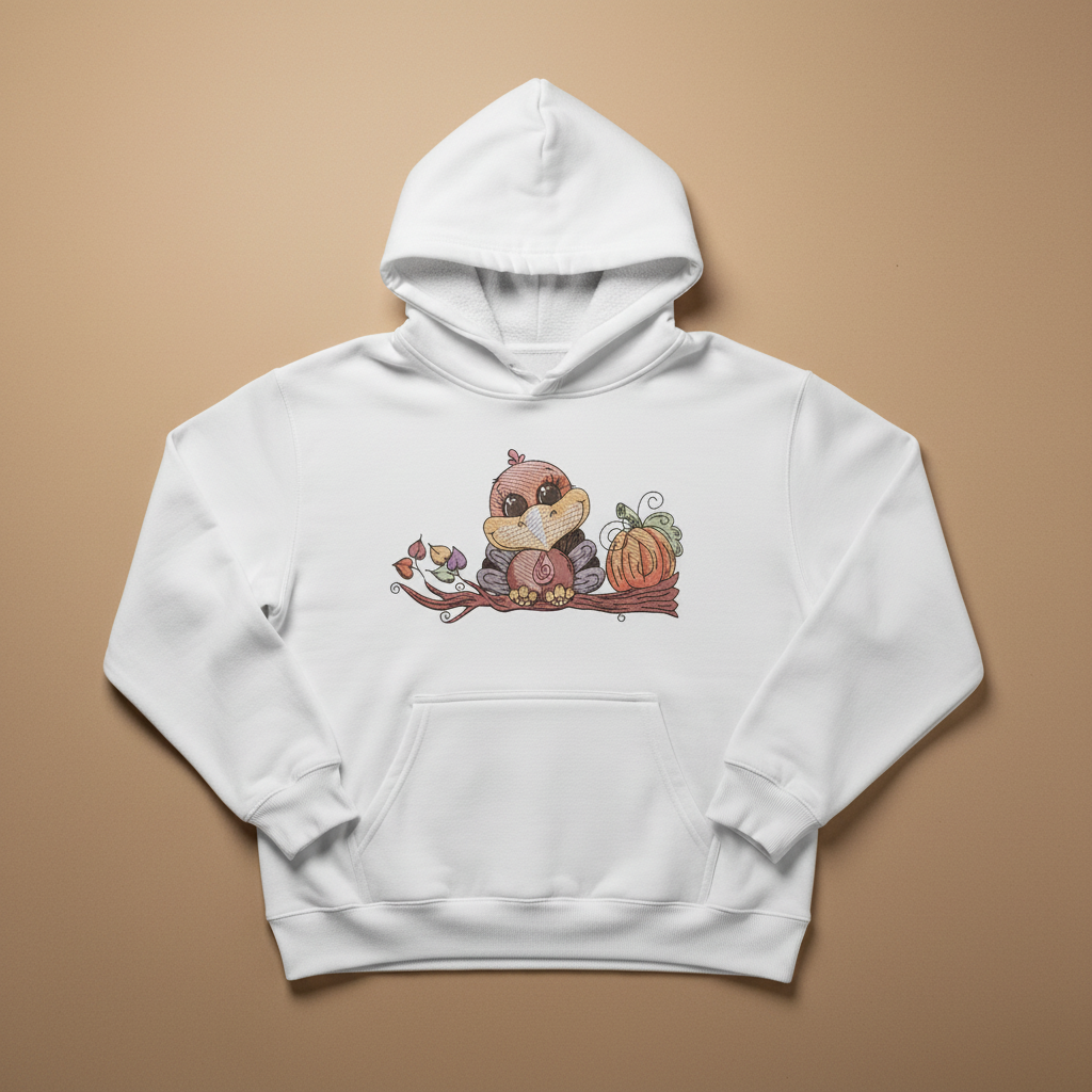 Turkey &amp; Pumpkin Machine Embroidered Sweatshirt – Hand Finished in Dubai | EmbroMania