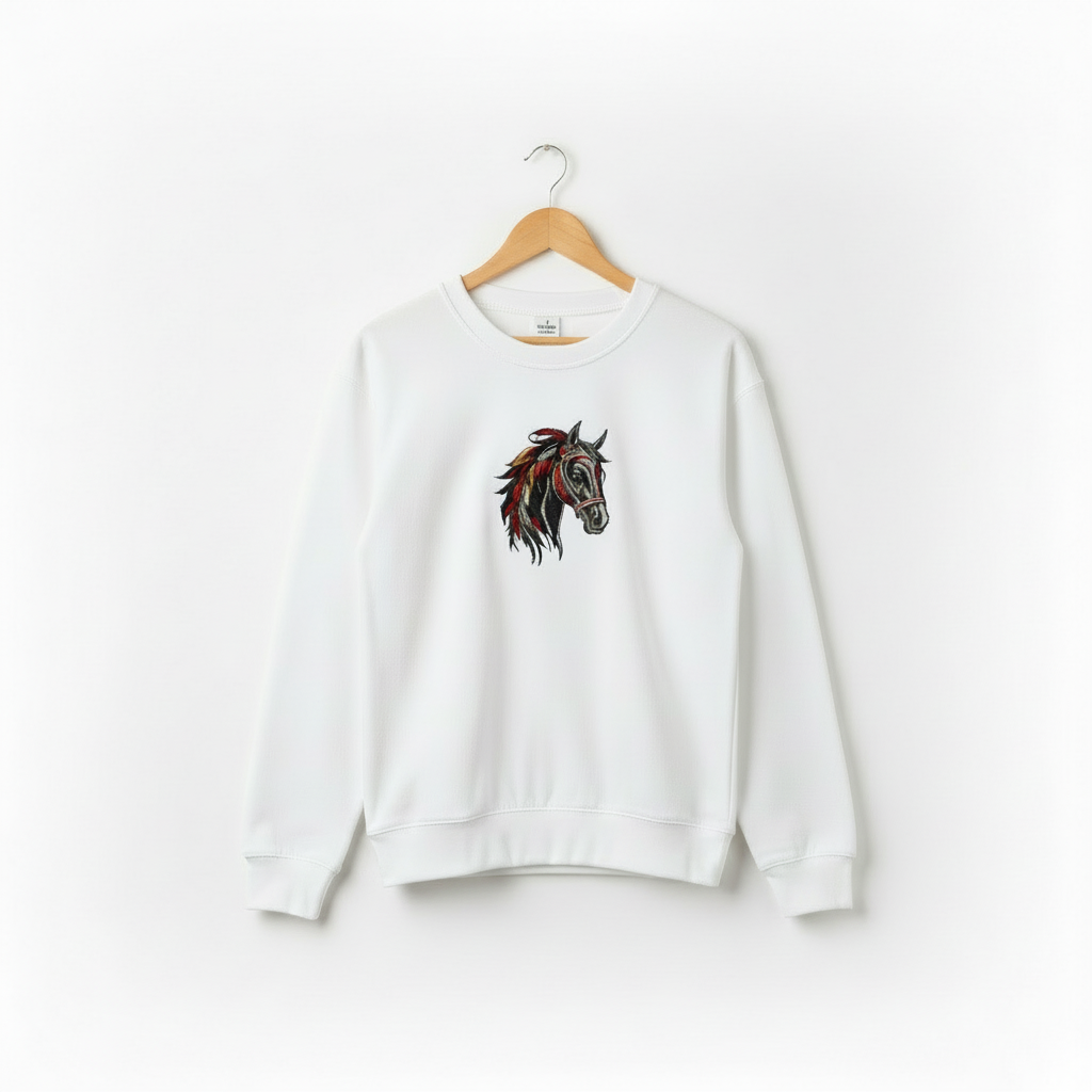 Wild Spirit Horse Machine Embroidered Sweatshirt – Hand Finished in Dubai | EmbroMania