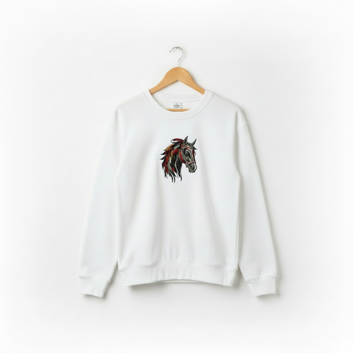 Wild Spirit Horse Machine Embroidered Sweatshirt – Hand Finished in Dubai | EmbroMania