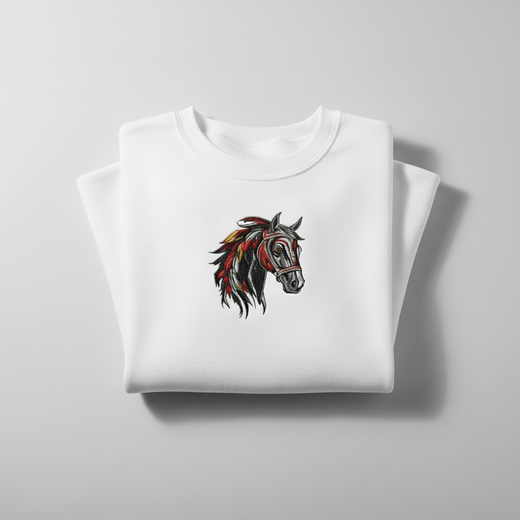 Wild Spirit Horse Machine Embroidered Sweatshirt – Hand Finished in Dubai | EmbroMania