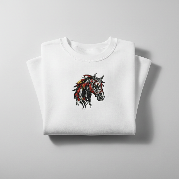 Wild Spirit Horse Machine Embroidered Sweatshirt – Hand Finished in Dubai | EmbroMania