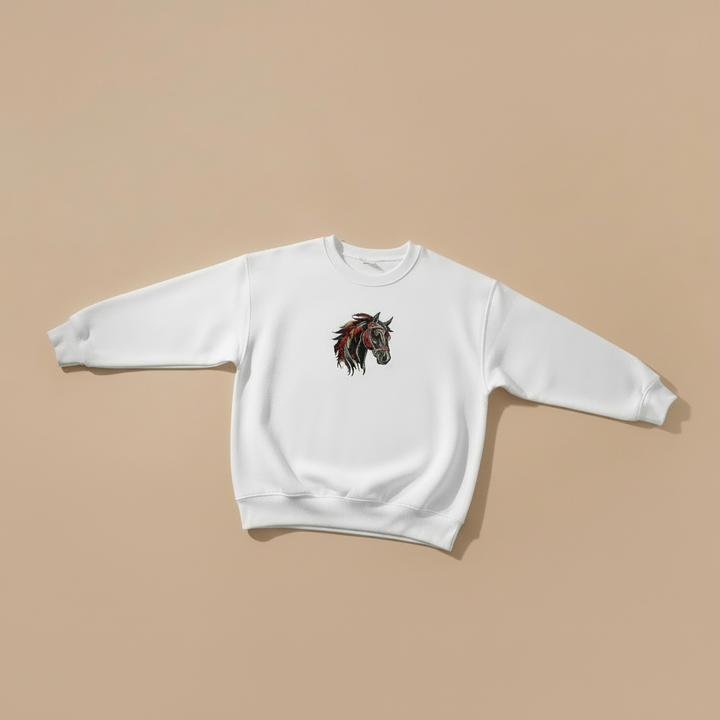 Wild Spirit Horse Machine Embroidered Sweatshirt – Hand Finished in Dubai | EmbroMania