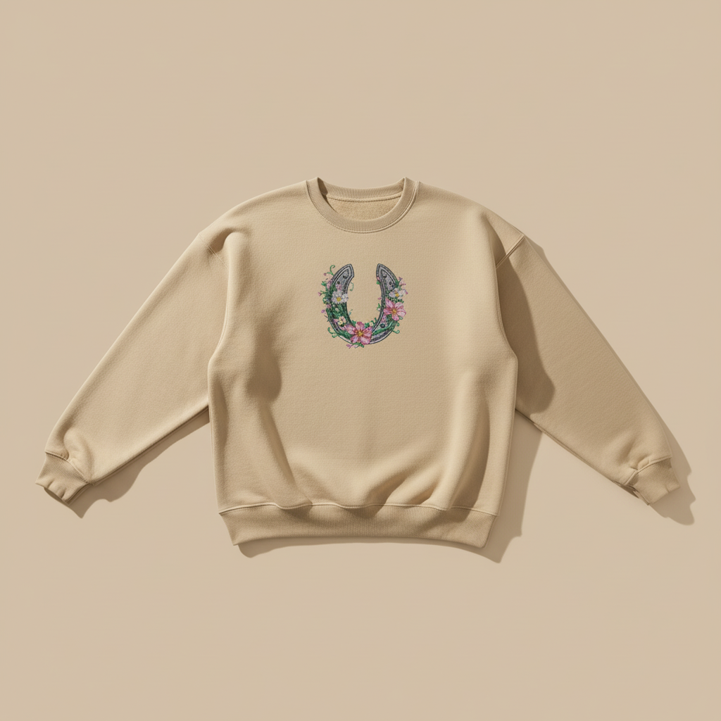 Floral Horseshoe Machine Embroidered Sweatshirt – Hand Finished in Dubai | EmbroMania