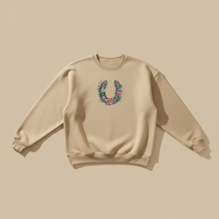 Floral Horseshoe Machine Embroidered Sweatshirt – Hand Finished in Dubai | EmbroMania