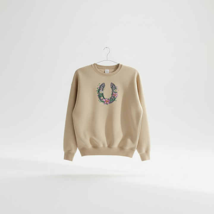 Floral Horseshoe Machine Embroidered Sweatshirt – Hand Finished in Dubai | EmbroMania