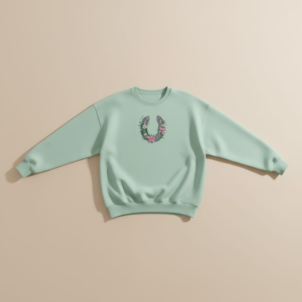 Floral Horseshoe Machine Embroidered Sweatshirt – Hand Finished in Dubai | EmbroMania
