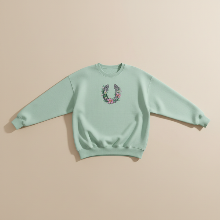 Floral Horseshoe Machine Embroidered Sweatshirt – Hand Finished in Dubai | EmbroMania