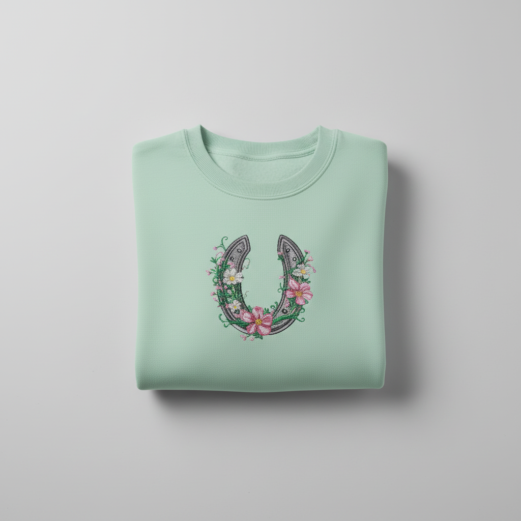 Floral Horseshoe Machine Embroidered Sweatshirt – Hand Finished in Dubai | EmbroMania