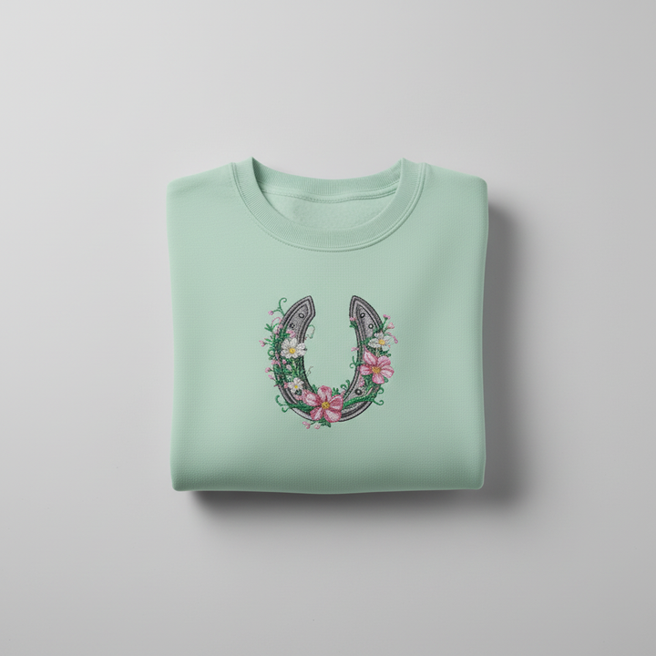 Floral Horseshoe Machine Embroidered Sweatshirt – Hand Finished in Dubai | EmbroMania