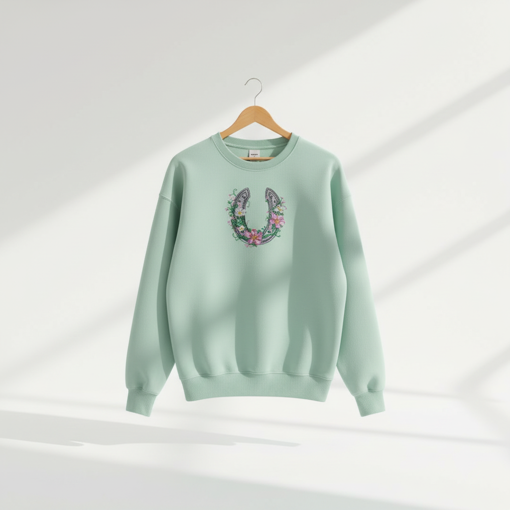 Floral Horseshoe Machine Embroidered Sweatshirt – Hand Finished in Dubai | EmbroMania