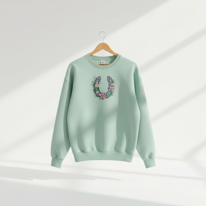 Floral Horseshoe Machine Embroidered Sweatshirt – Hand Finished in Dubai | EmbroMania