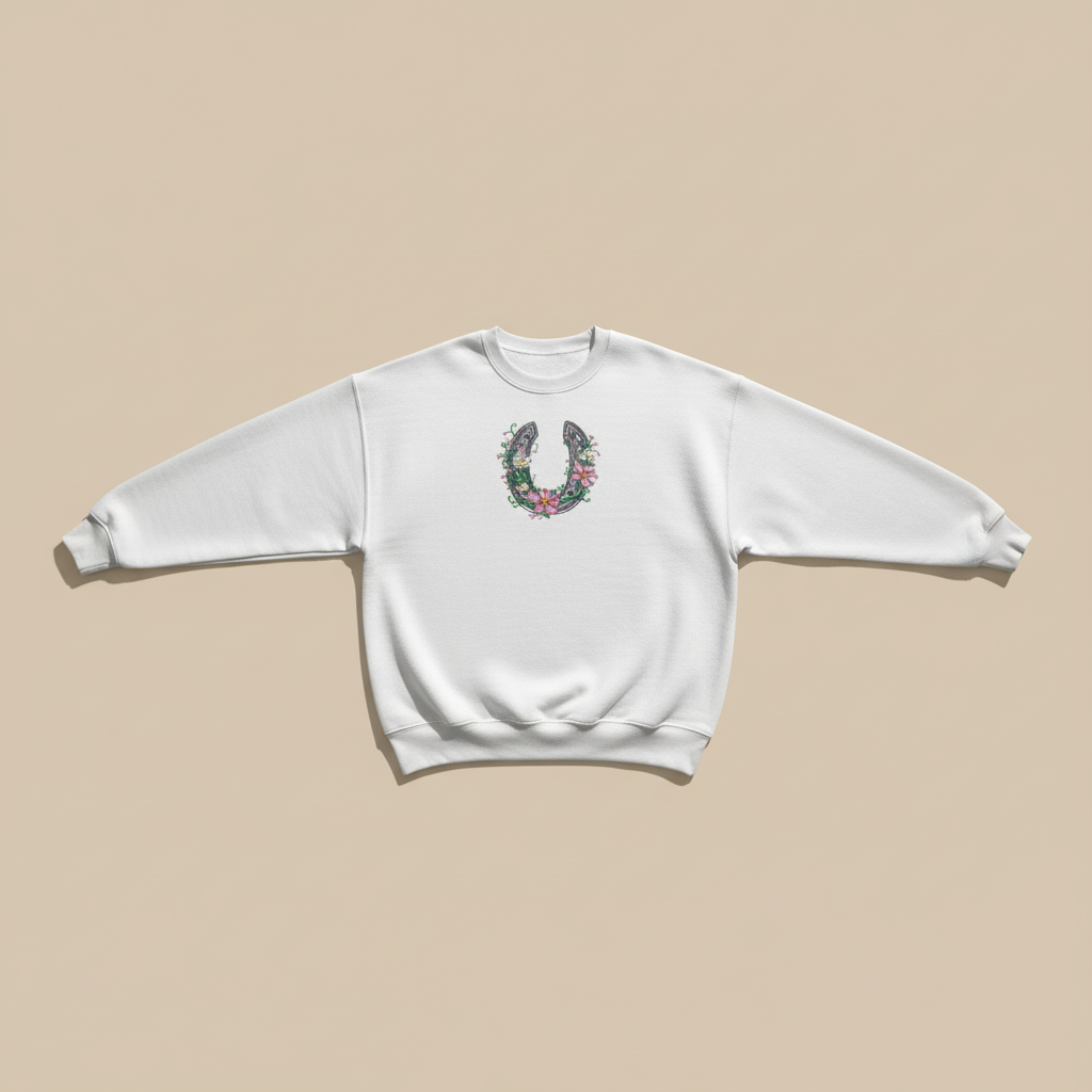Floral Horseshoe Machine Embroidered Sweatshirt – Hand Finished in Dubai | EmbroMania