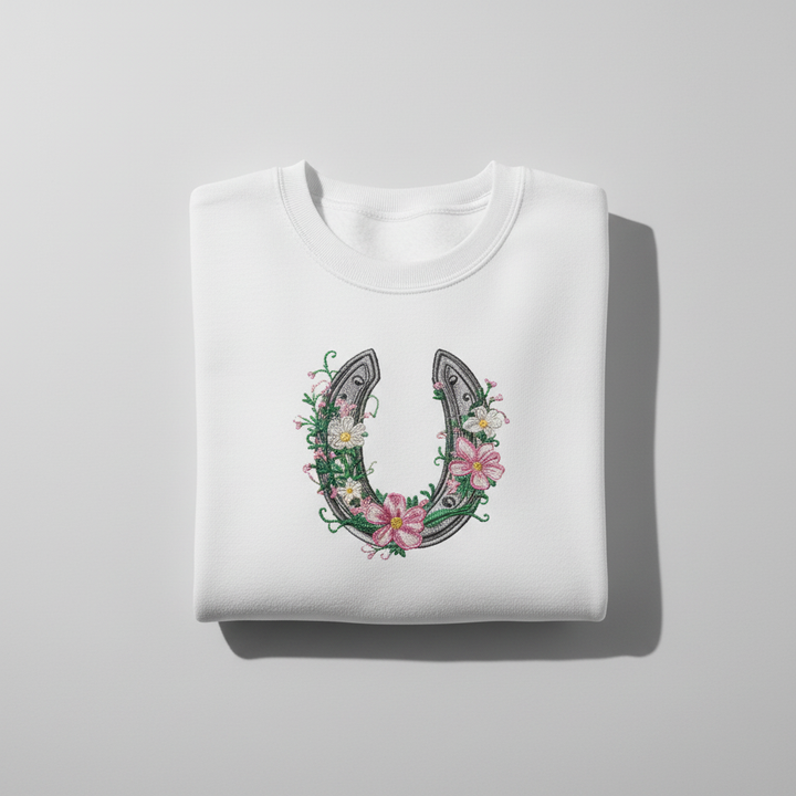 Floral Horseshoe Machine Embroidered Sweatshirt – Hand Finished in Dubai | EmbroMania
