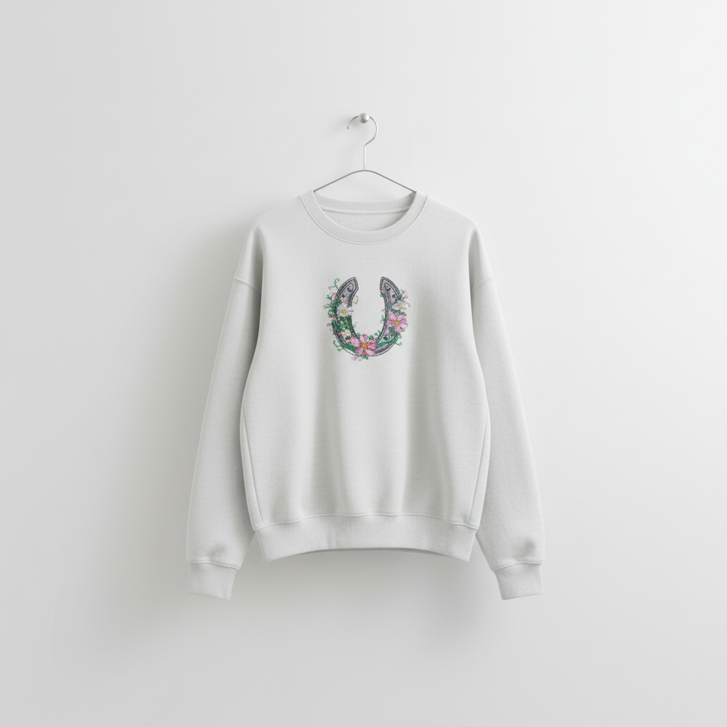 Floral Horseshoe Machine Embroidered Sweatshirt – Hand Finished in Dubai | EmbroMania