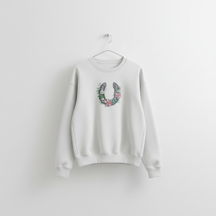 Floral Horseshoe Machine Embroidered Sweatshirt – Hand Finished in Dubai | EmbroMania