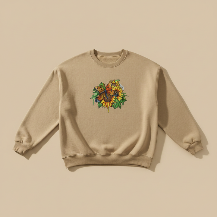 Sunflower Butterfly Machine Embroidered Sweatshirt – Hand Finished in Dubai | EmbroMania