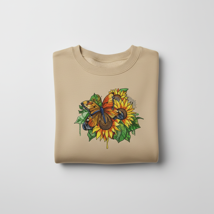 Sunflower Butterfly Machine Embroidered Sweatshirt – Hand Finished in Dubai | EmbroMania