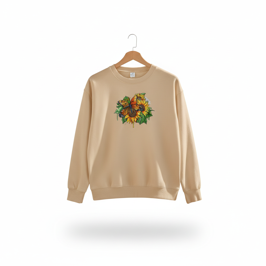 Sunflower Butterfly Machine Embroidered Sweatshirt – Hand Finished in Dubai | EmbroMania