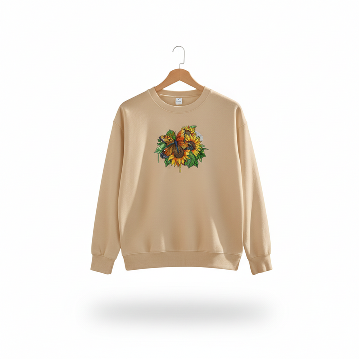 Sunflower Butterfly Machine Embroidered Sweatshirt – Hand Finished in Dubai | EmbroMania