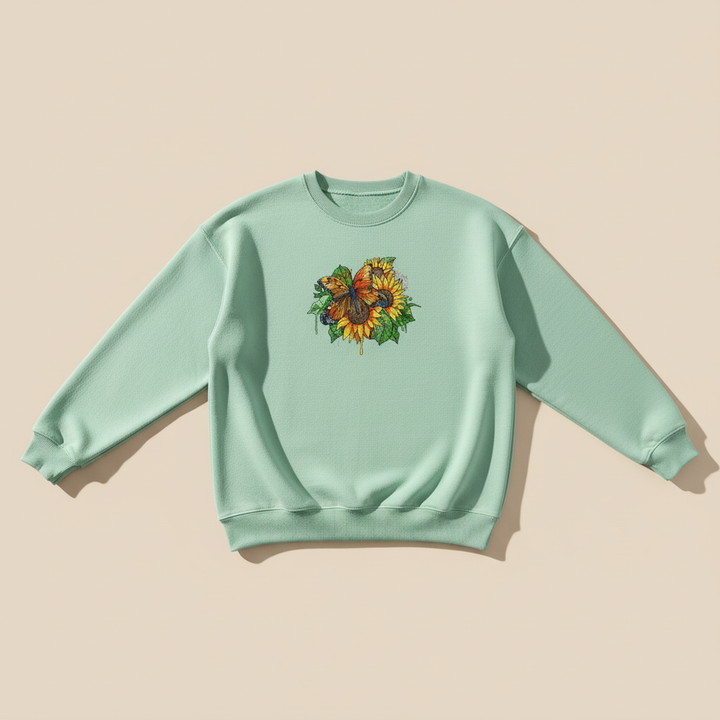 Sunflower Butterfly Machine Embroidered Sweatshirt – Hand Finished in Dubai | EmbroMania