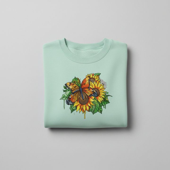 Sunflower Butterfly Machine Embroidered Sweatshirt – Hand Finished in Dubai | EmbroMania