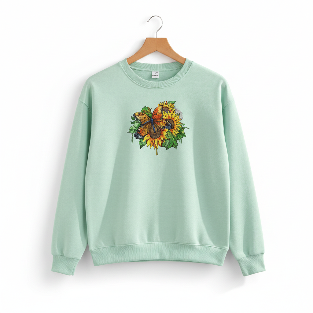 Sunflower Butterfly Machine Embroidered Sweatshirt – Hand Finished in Dubai | EmbroMania