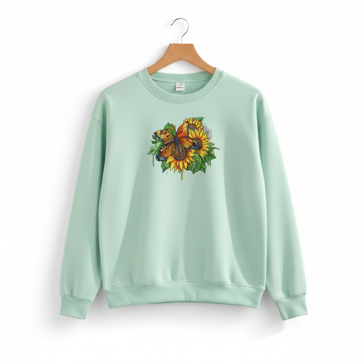 Sunflower Butterfly Machine Embroidered Sweatshirt – Hand Finished in Dubai | EmbroMania