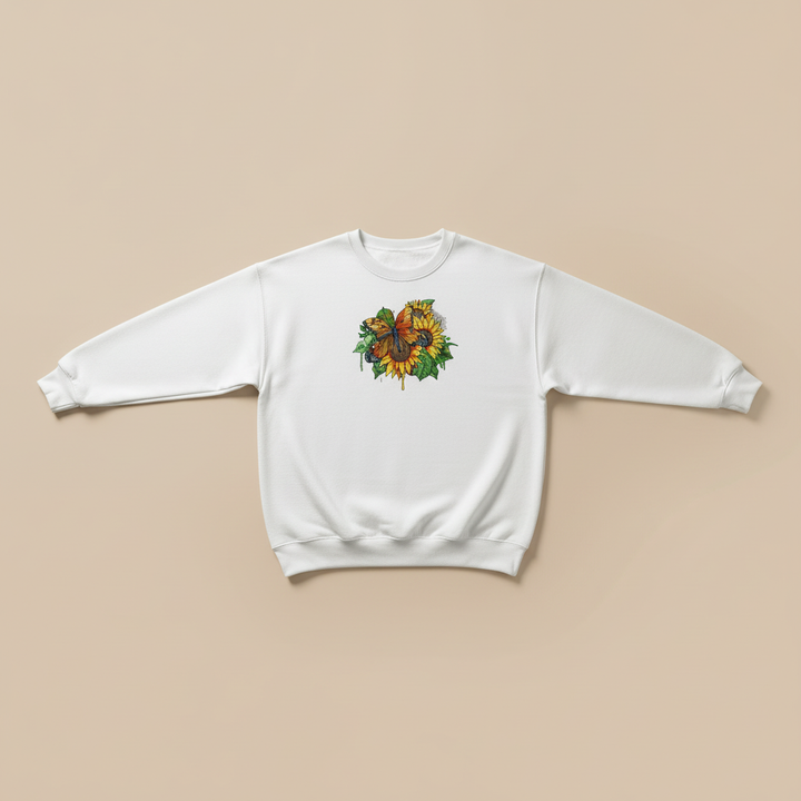 Sunflower Butterfly Machine Embroidered Sweatshirt – Hand Finished in Dubai | EmbroMania